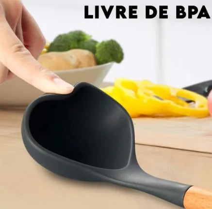 Kit Jogo 12 Peças de Cozinha Silicone Colher Espátula Livre de BPA Antiaderente com Suporte