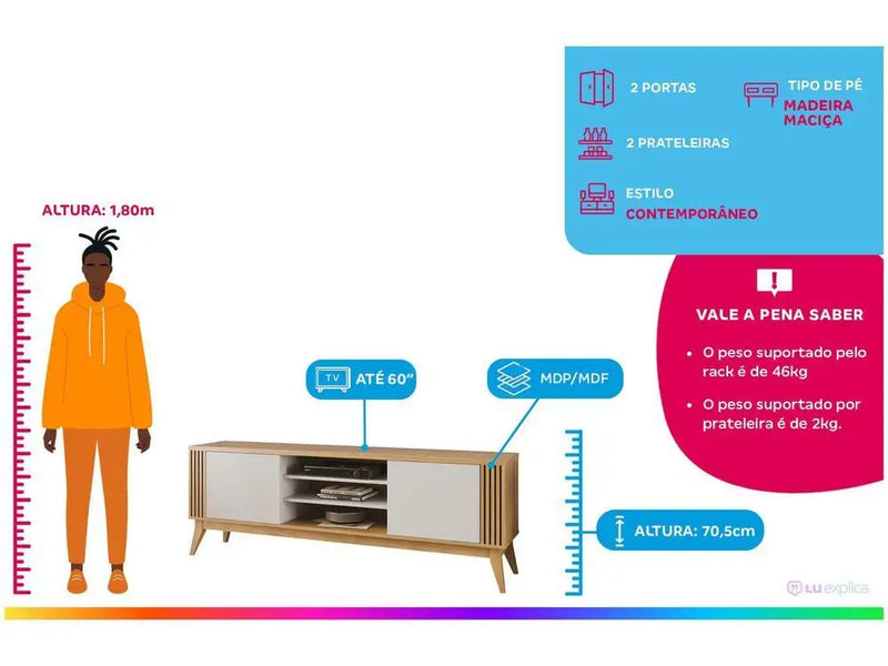 Rack para TV até 60” Bancada 2 Portas