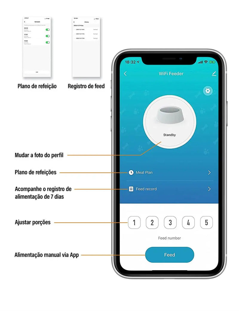 Alimentador temporizado para cães e gatos com APP inteligente em aço inoxidável