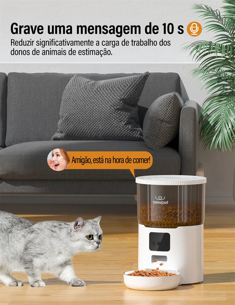 Alimentador temporizado para cães e gatos com APP inteligente em aço inoxidável