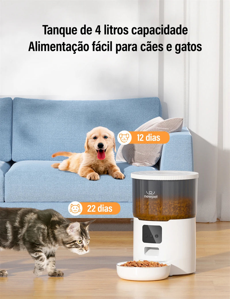 Alimentador temporizado para cães e gatos com APP inteligente em aço inoxidável