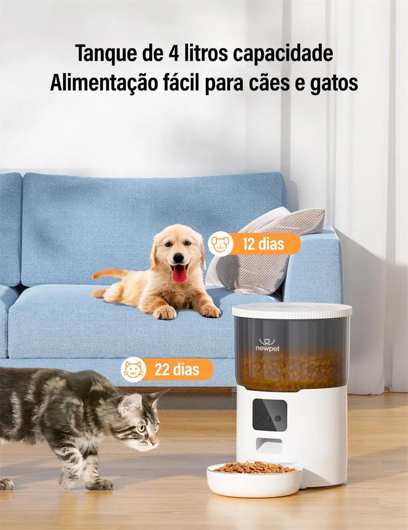 Alimentador temporizado para cães e gatos com APP inteligente em aço inoxidável