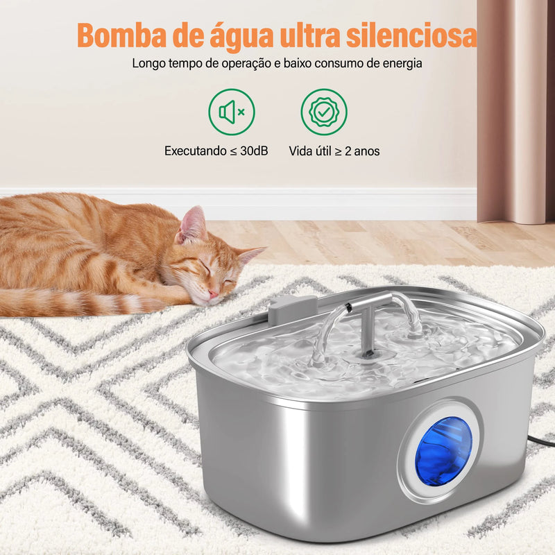 Bebedouro para gatos em aço inoxidável de 3,2 litros automático