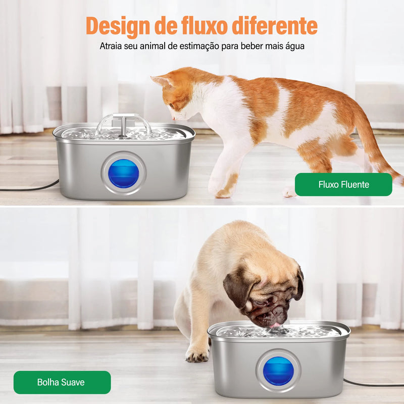 Bebedouro para gatos em aço inoxidável de 3,2 litros automático